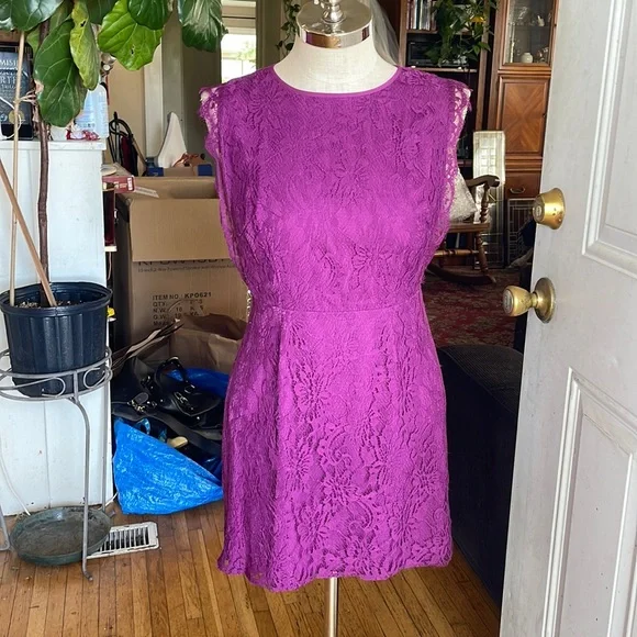 kimchi blue purple dress Kimchi Blue Margaret Lace Bow Detail Babydoll Mini Dress